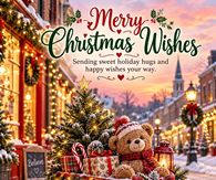 Merry Christmas Wishes Sending Sweet Holiday Hugs Teddy Bear Wagon