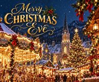 Merry Christmas Eve Festive Village Market And Carousel Lights