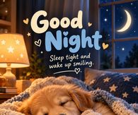 Good Night Sleep Tight And Wake Up Smiling Golden Retriever Puppy