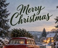 Merry Christmas Here's To Coming Home Vintage Car In The Snow