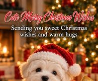 Cute Merry Christmas Wishes Sending Sweet Christmas Wishes And Warm Hugs Puppy In A Gift Box