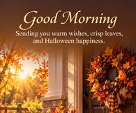 Good Morning Sending You Warm Wishes Crisp Leaves And Halloween Happiness